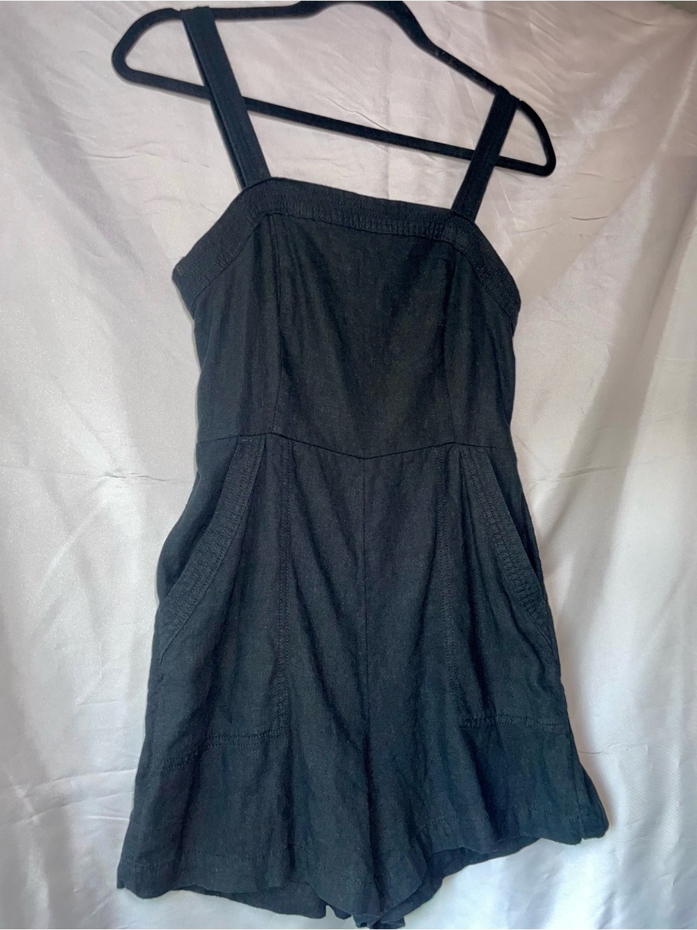 Old Navy Black Linen Blend Square Neck Romper With Pockets Sz Small